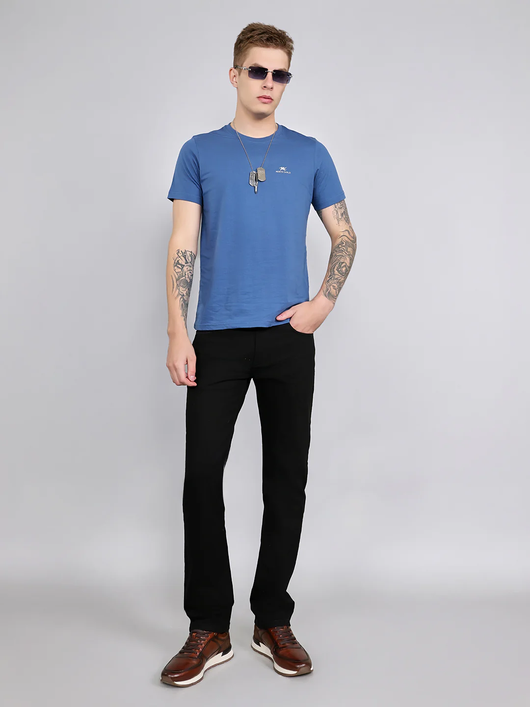 Men Black Light Wash Straight Fit Denim - Image 6