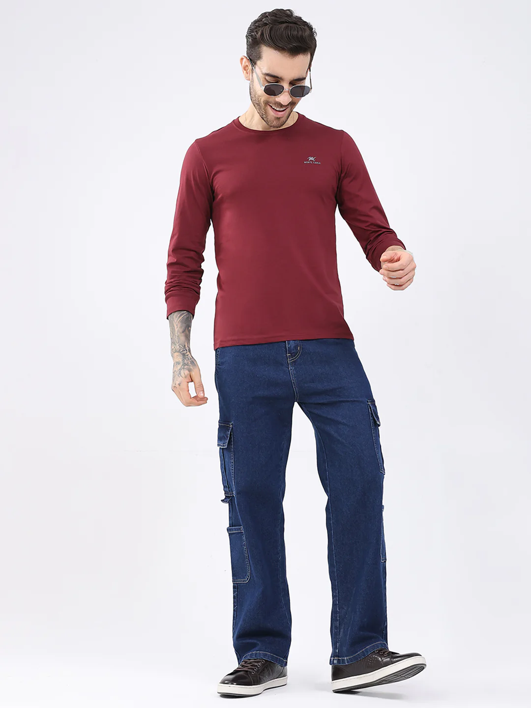 Men Black & Maroon Solid Round Neck Full Sleeve T-Shirt (Pack of 2) - Image 2