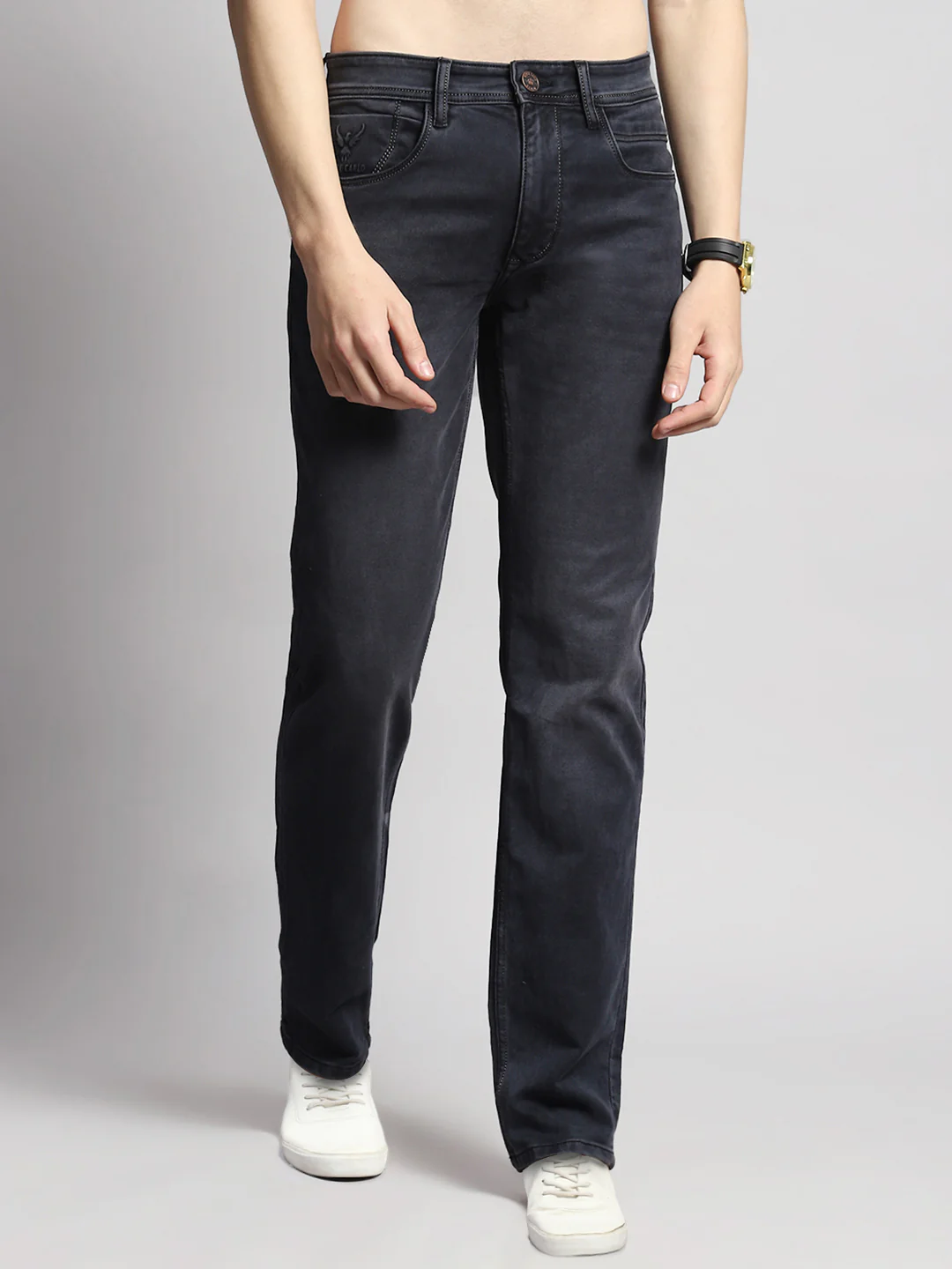 Men Black Normal Wash Straight Fit Denim - Image 2