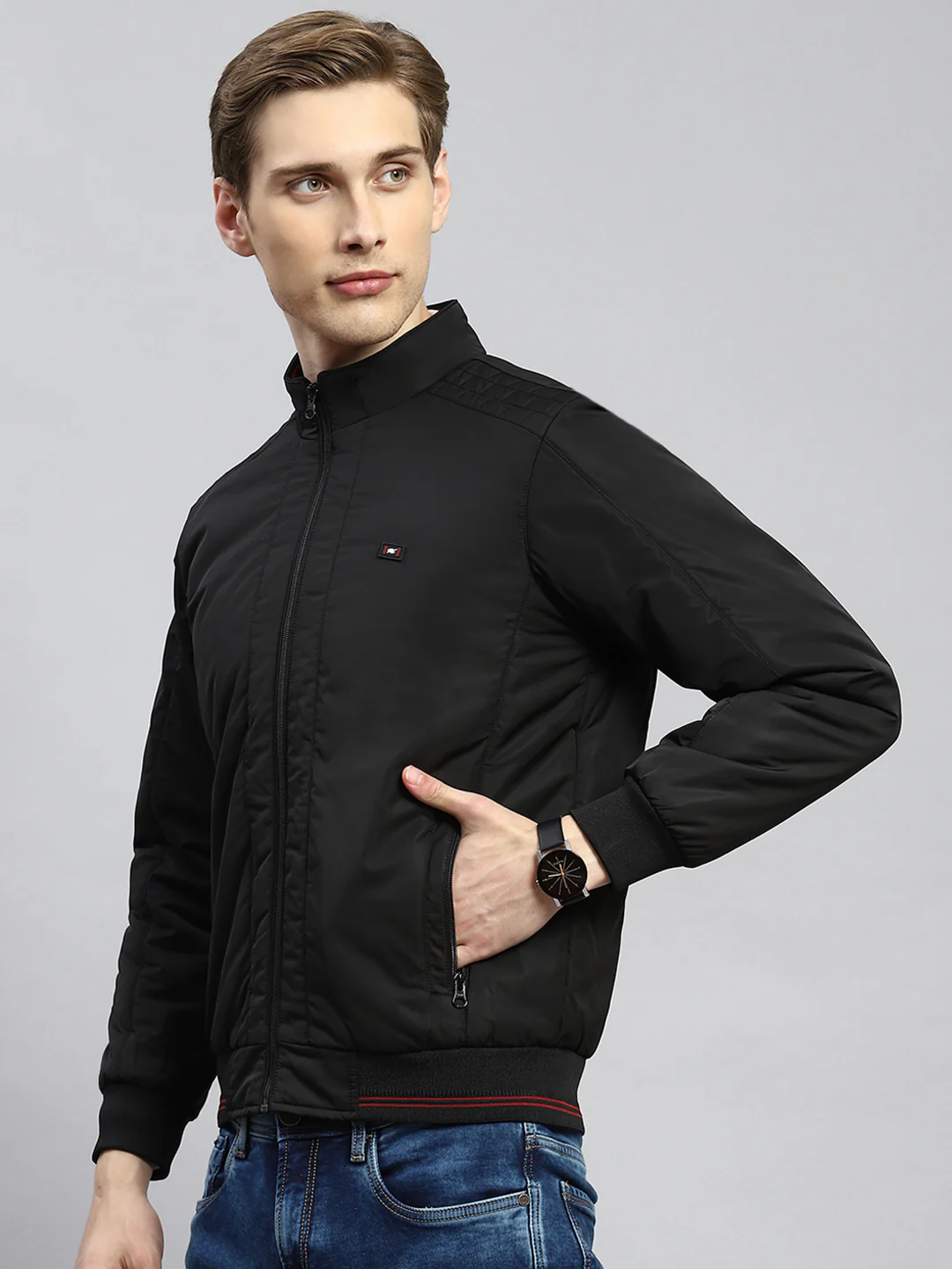 Men Black Plain Jacket - Image 4