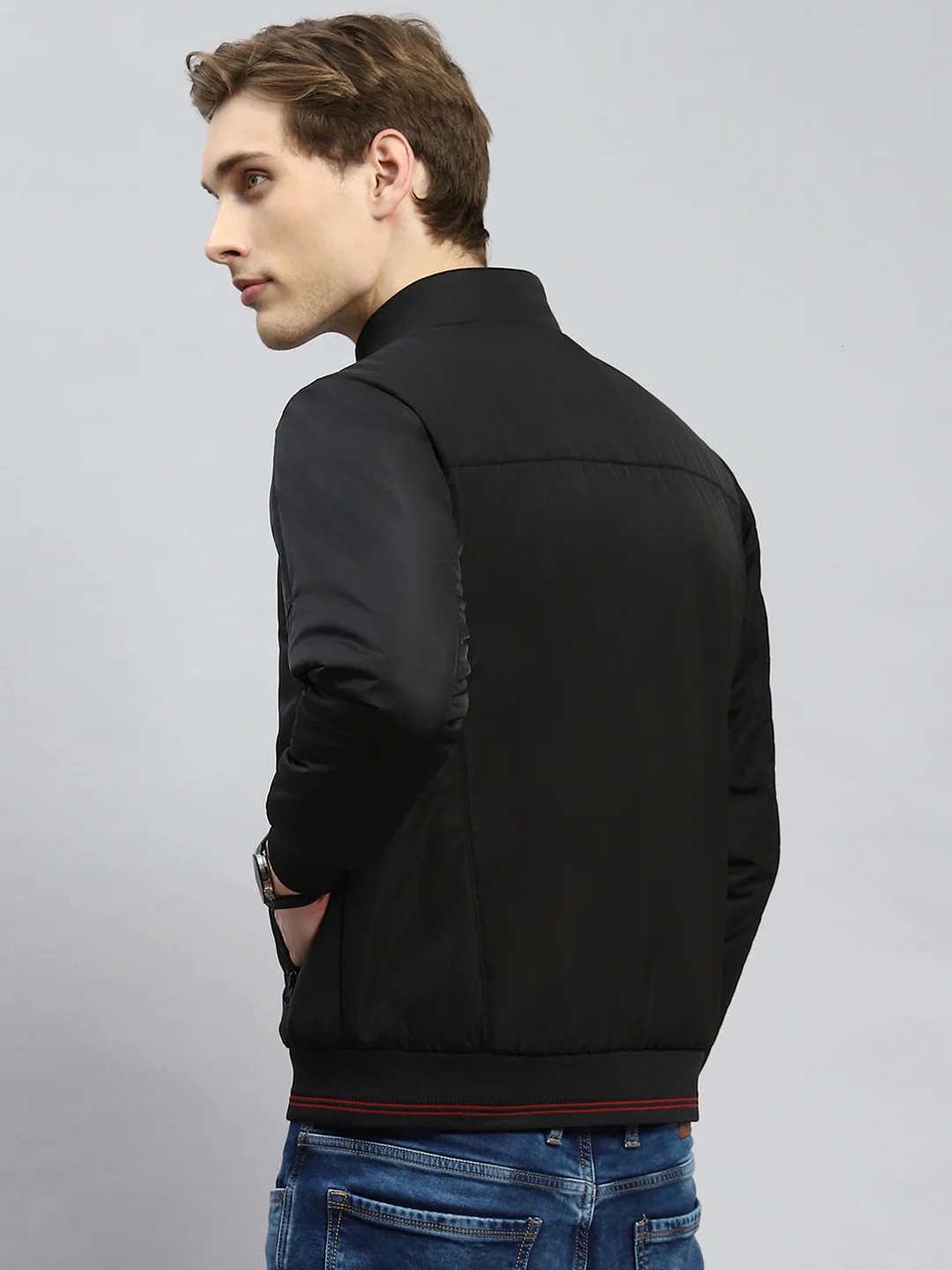 Men Black Plain Jacket - Image 5