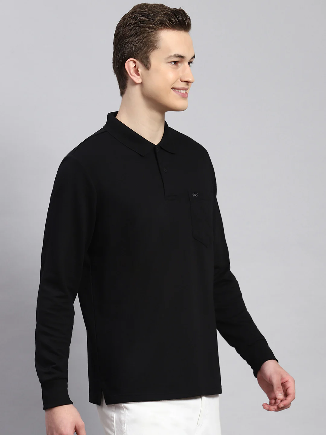 Men Black Plain Winter T-Shirt - Image 3