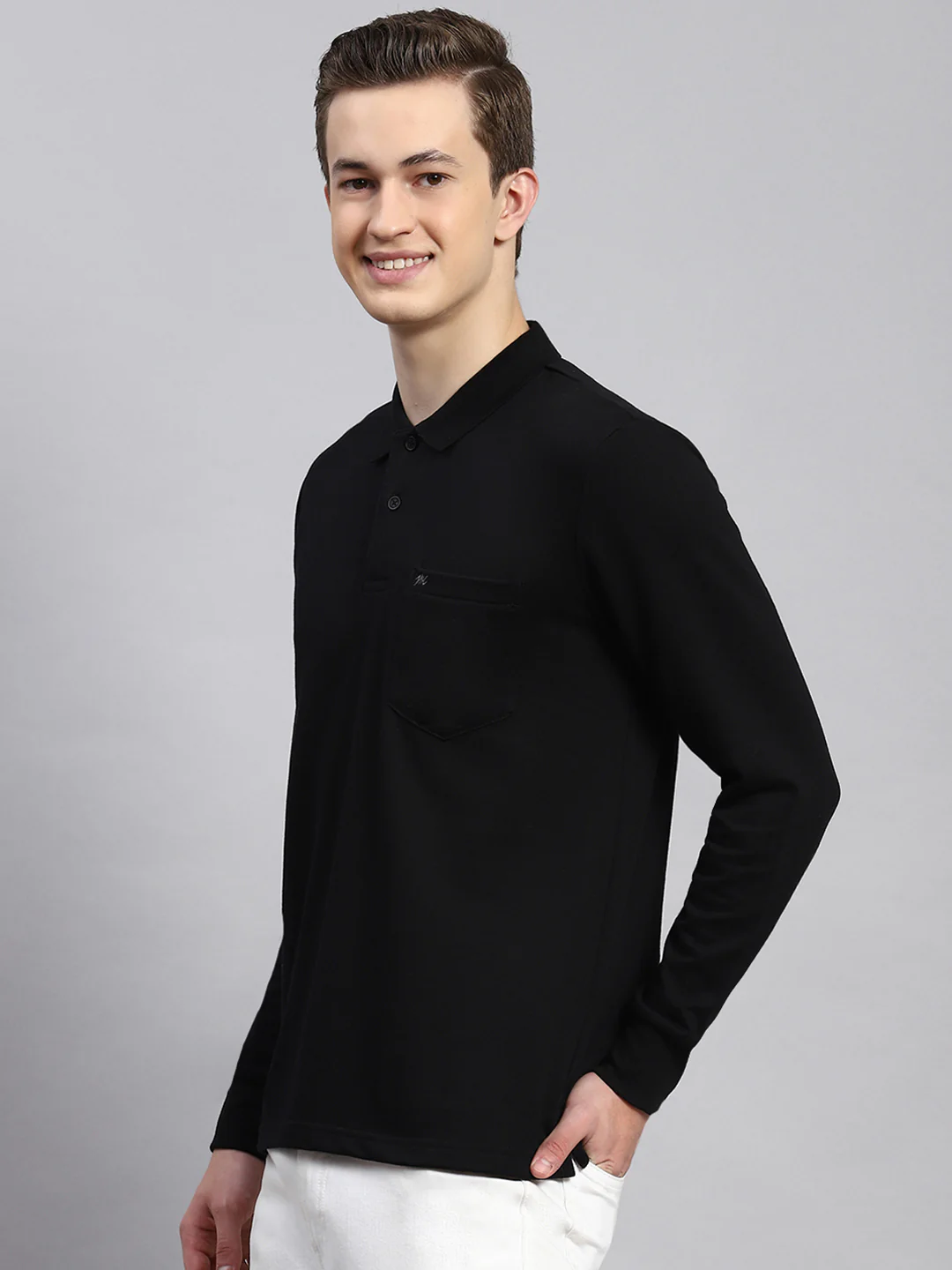Men Black Plain Winter T-Shirt - Image 4