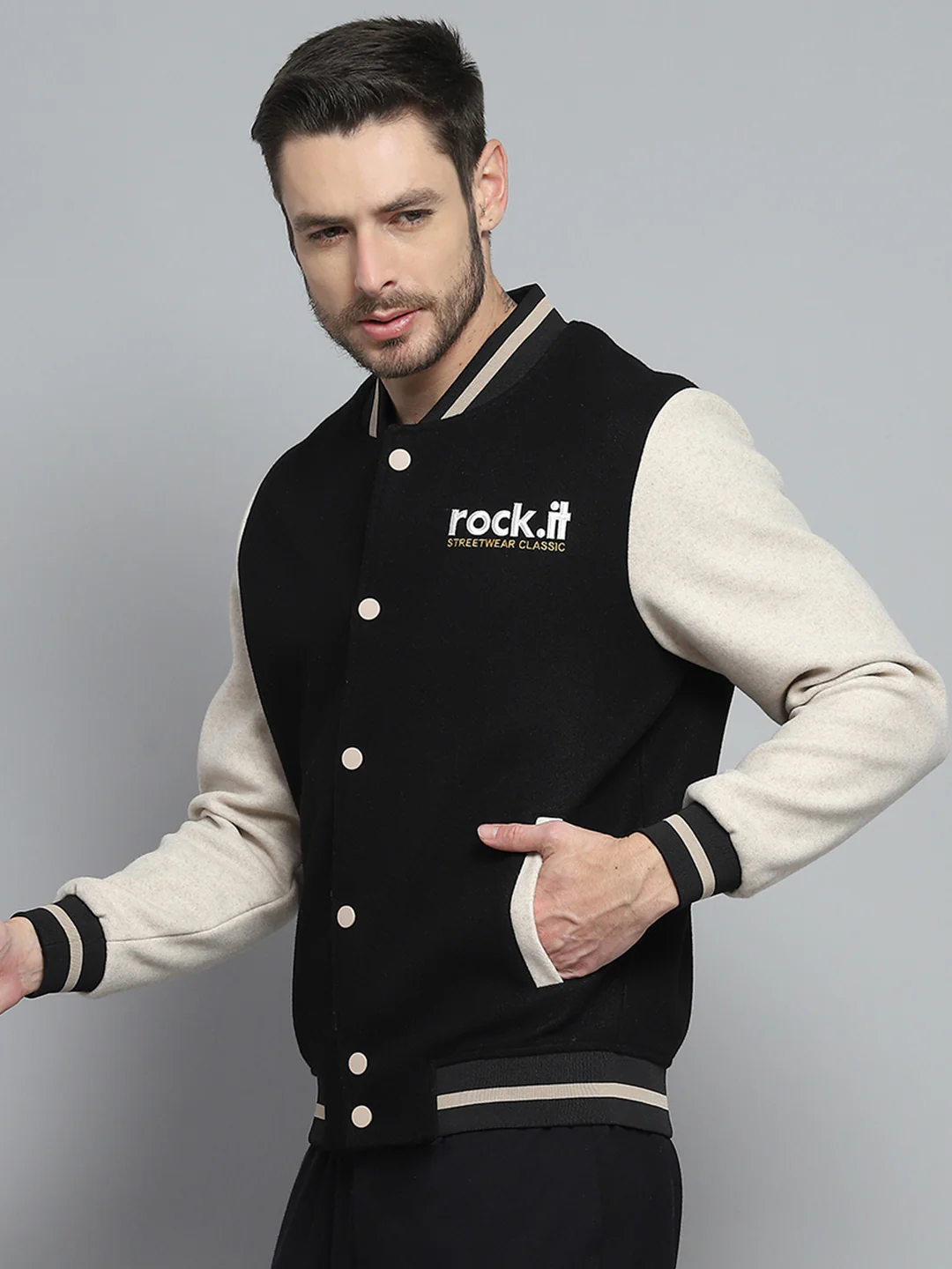 Rock.it Men Black Printed Band Collar Full Sleeve Sweatshirt - Image 3