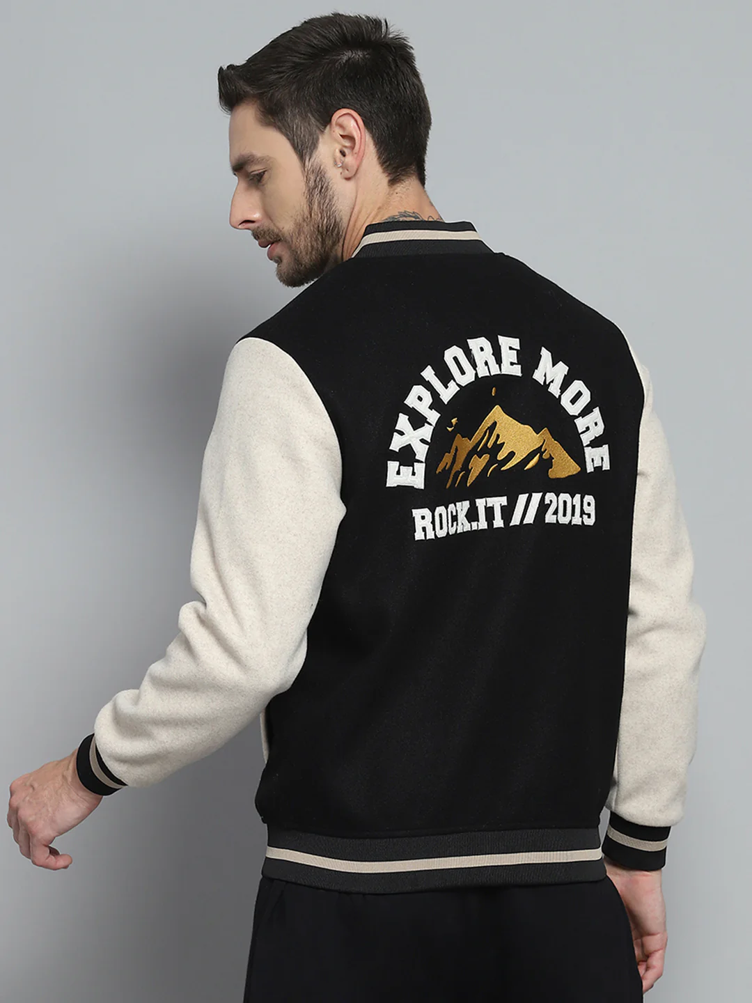 Rock.it Men Black Printed Band Collar Full Sleeve Sweatshirt - Image 5