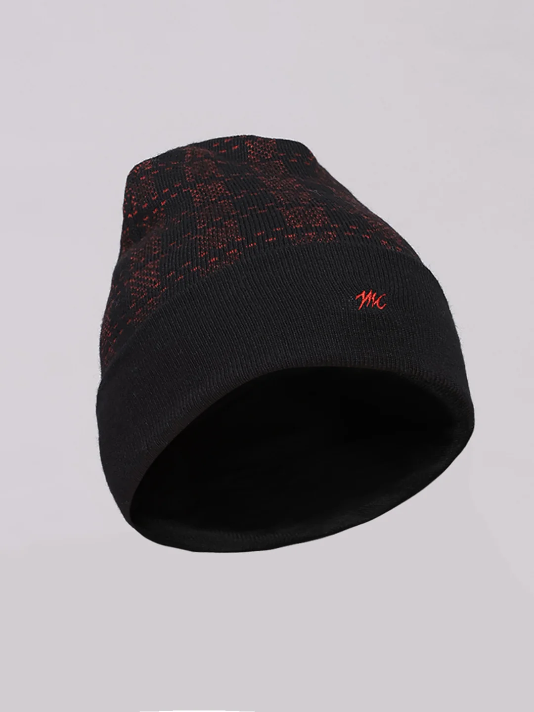 Men Black Printed Blend Wool Cap - Image 2