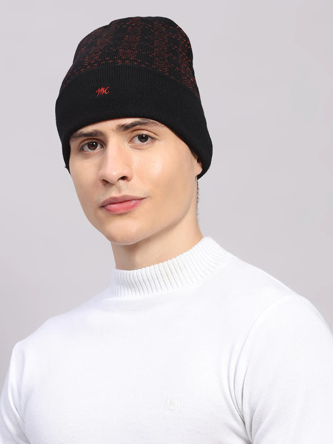 Men Black Printed Blend Wool Cap - Image 3