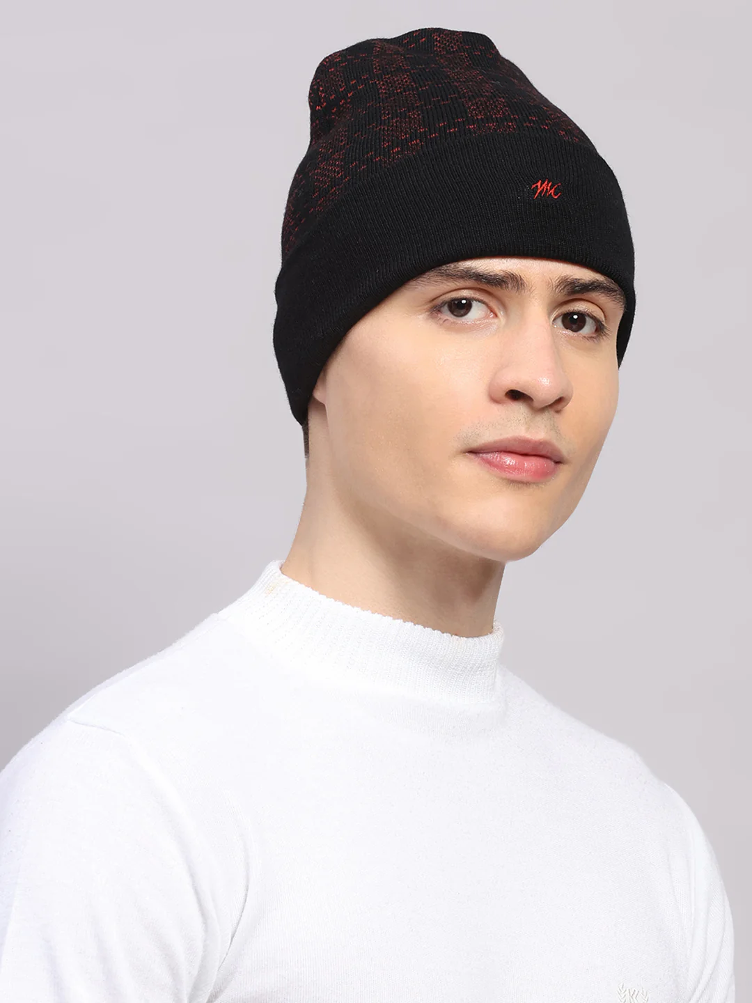 Men Black Printed Blend Wool Cap - Image 4