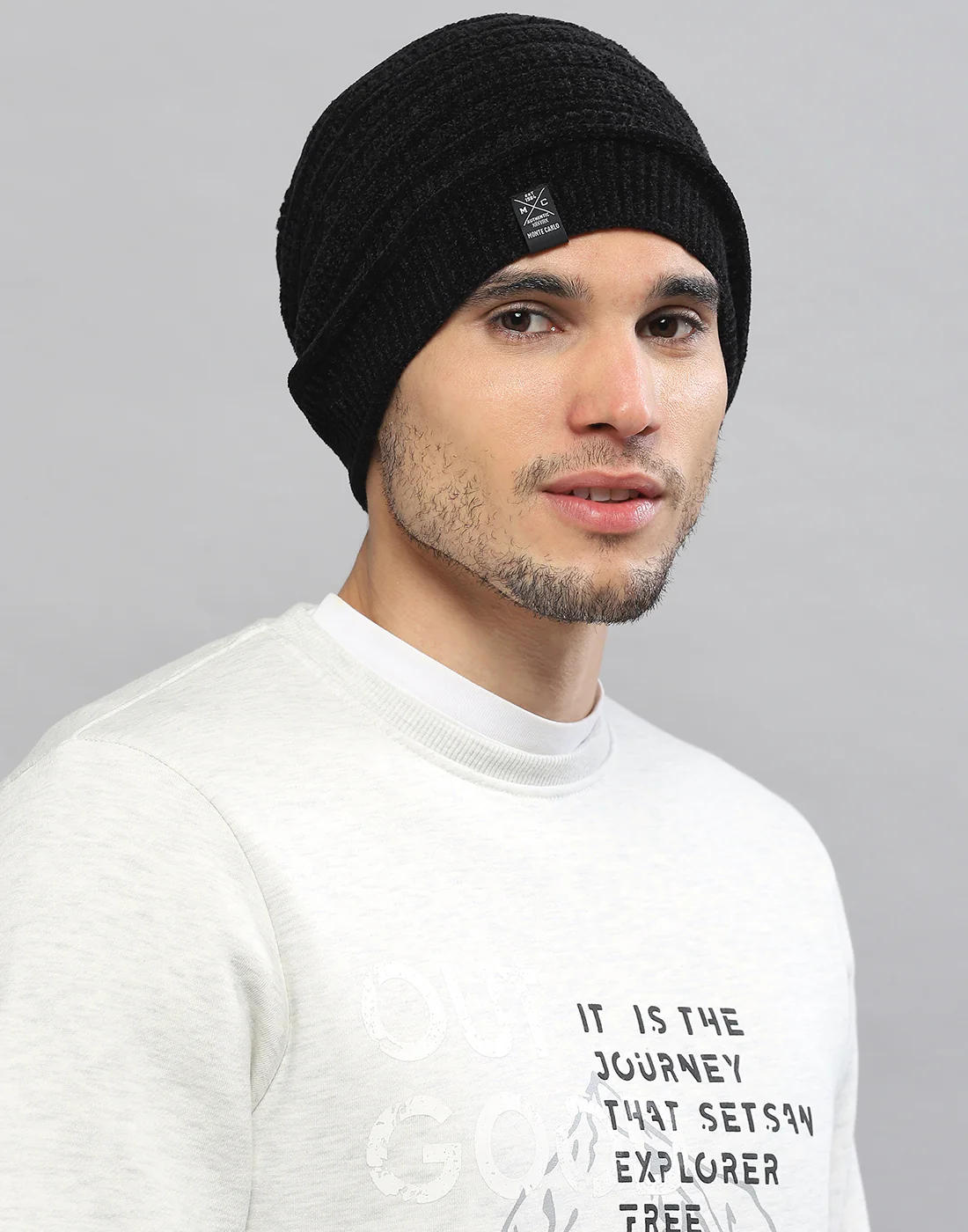 Men Black Printed Blend Wool Cap - Image 3