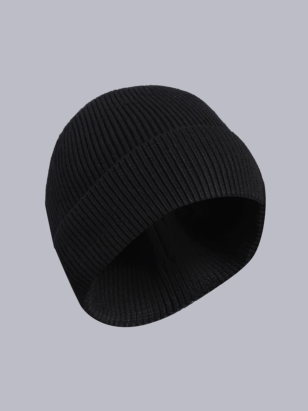 Men Black Printed Blend Wool Cap - Image 2