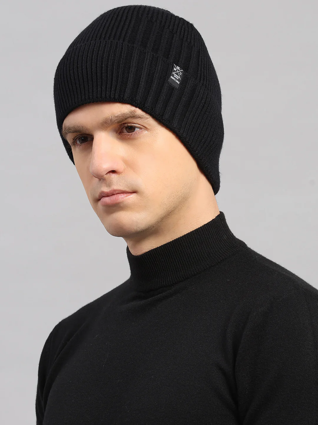 Men Black Printed Blend Wool Cap - Image 3