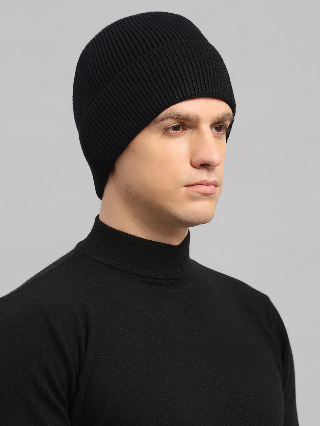 Men Black Printed Blend Wool Cap - Image 4