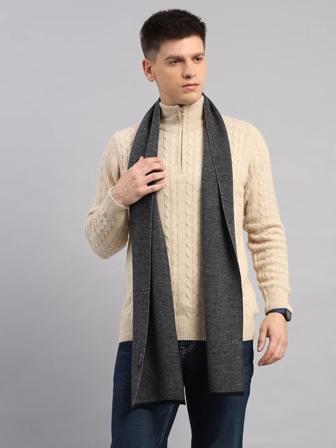 Men Black Printed Blend Wool Muffler - Image 2