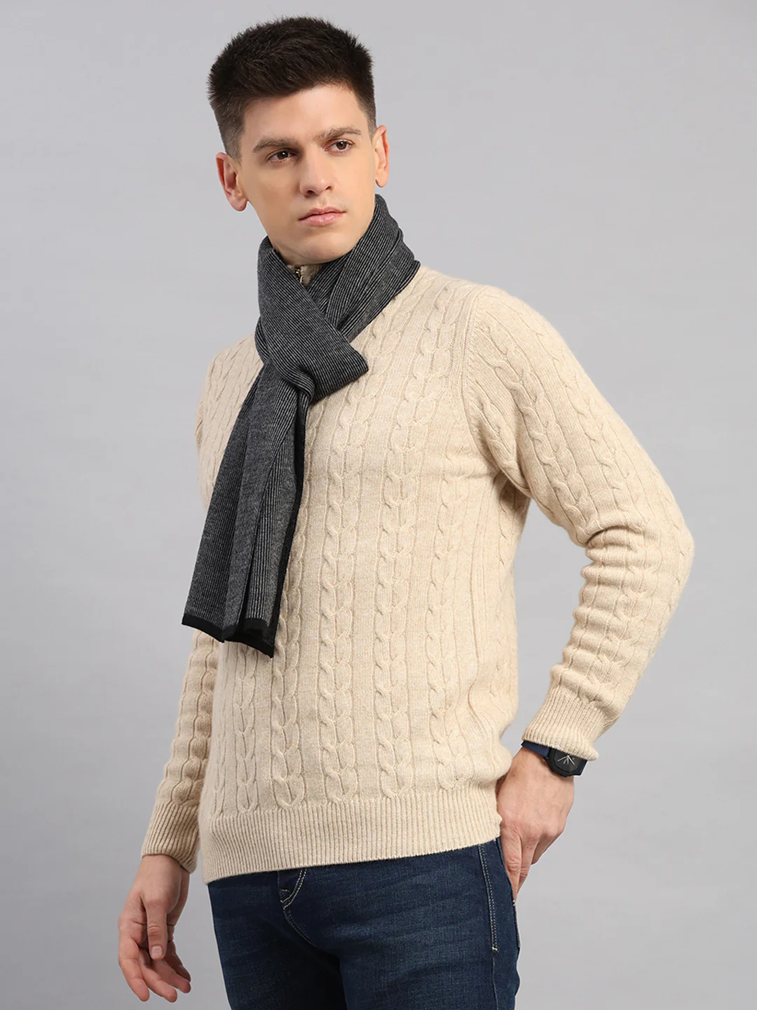 Men Black Printed Blend Wool Muffler - Image 3