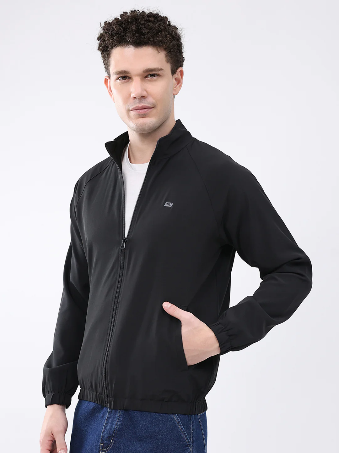 Men Black Printed Collar Full Sleeve Jacket - Image 3