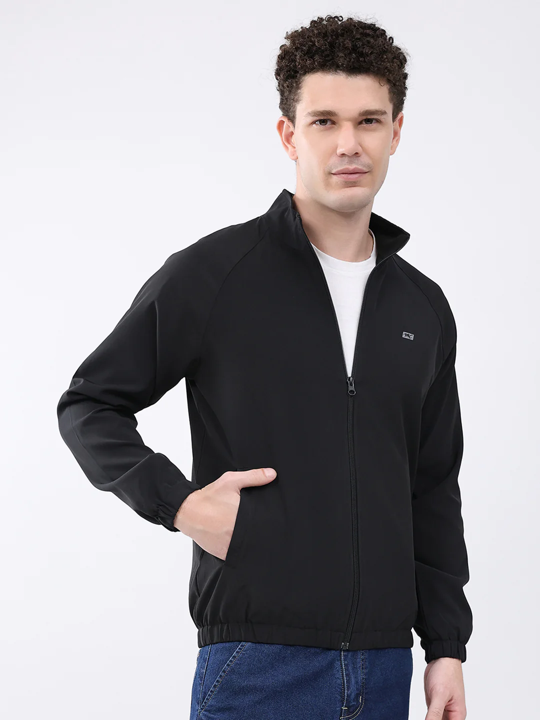 Men Black Printed Collar Full Sleeve Jacket - Image 4
