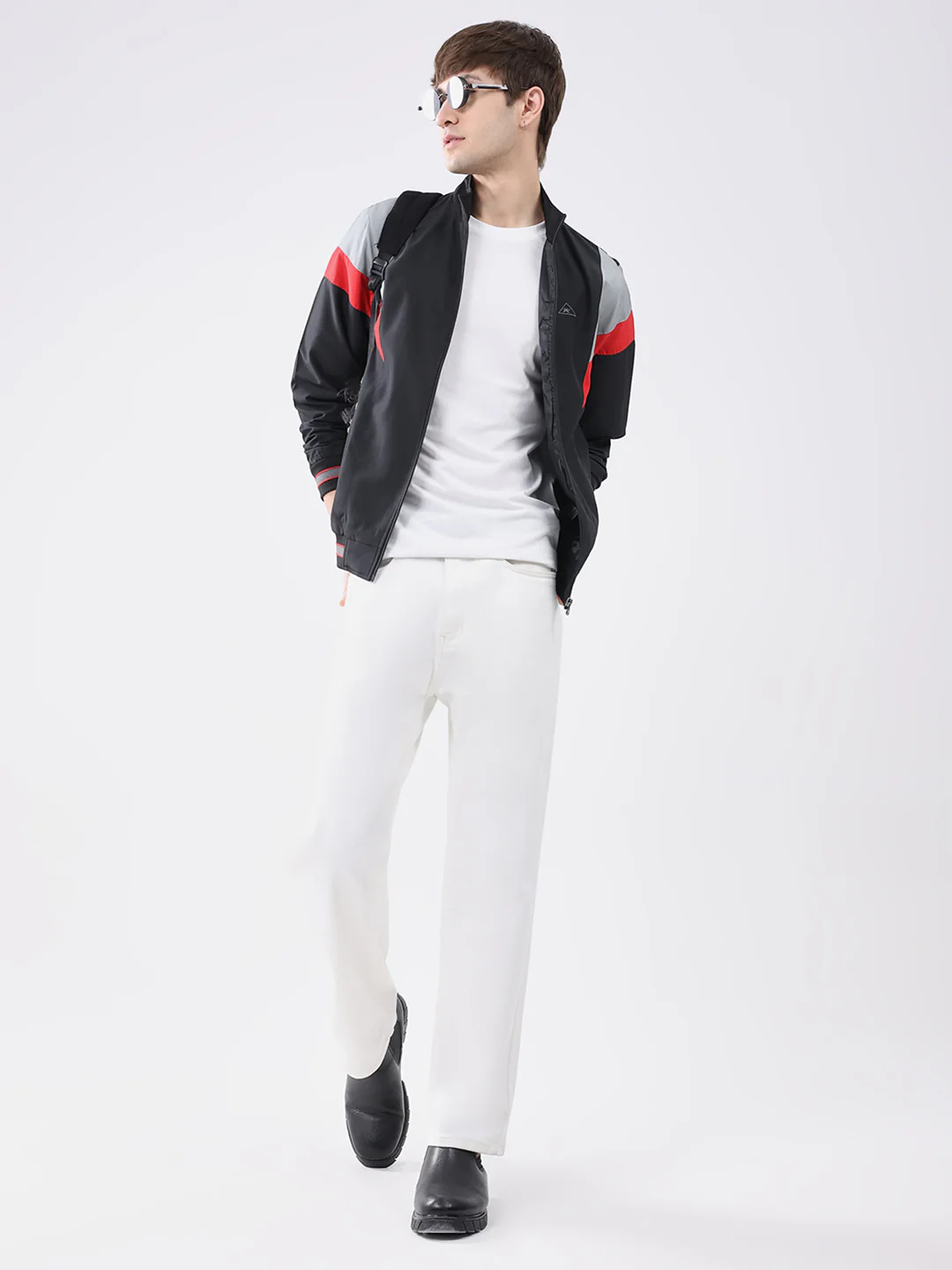 Men Black Printed Collar Full Sleeve Jacket - Image 2