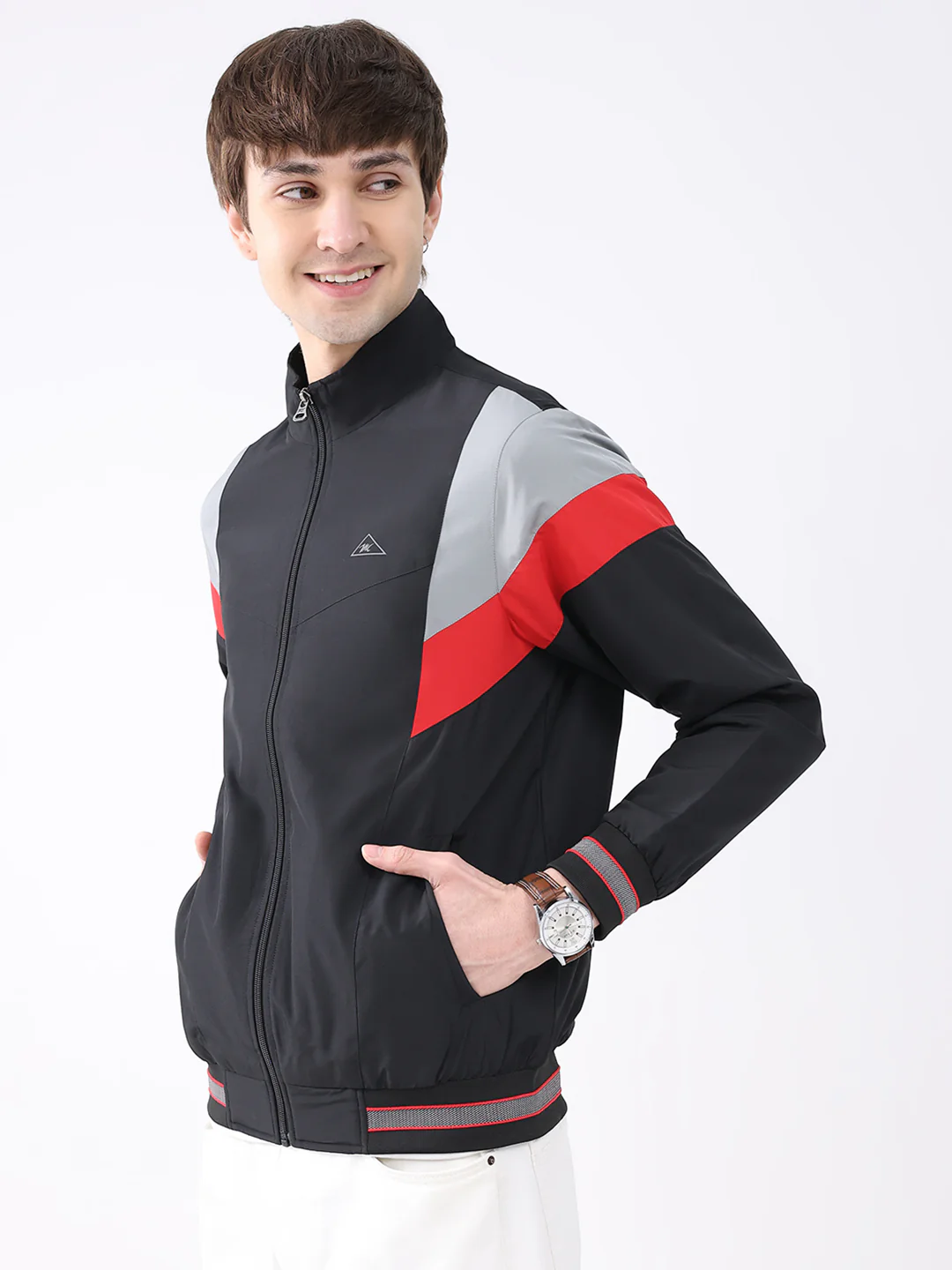 Men Black Printed Collar Full Sleeve Jacket - Image 3