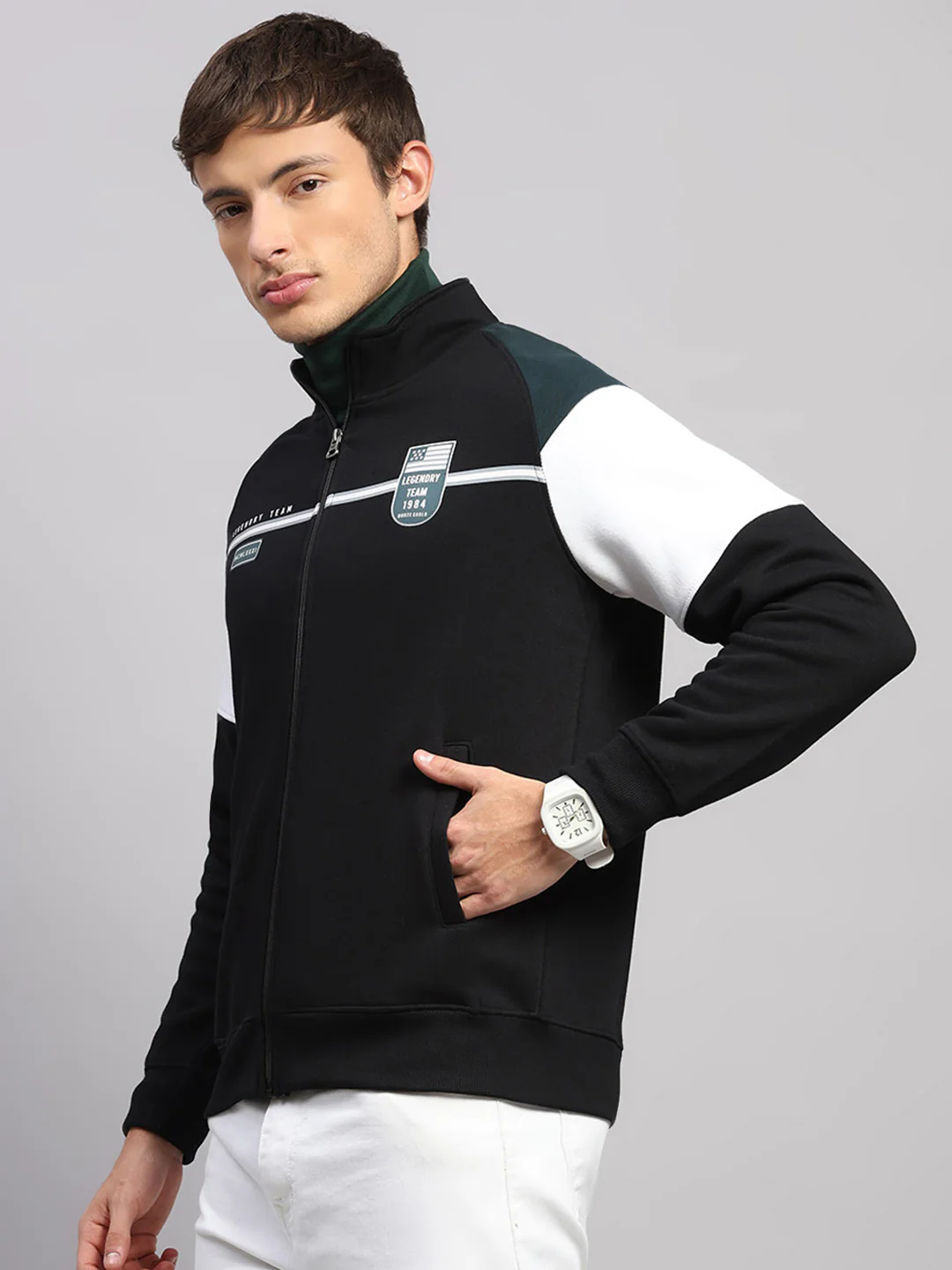 Men Black Printed Collar Full Sleeve Sweatshirt - Image 3
