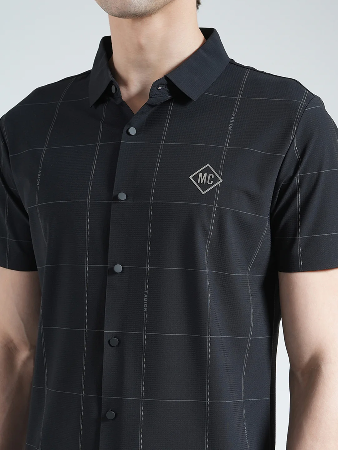 Men Black Printed Collar Half Sleeve Shirt - Image 6