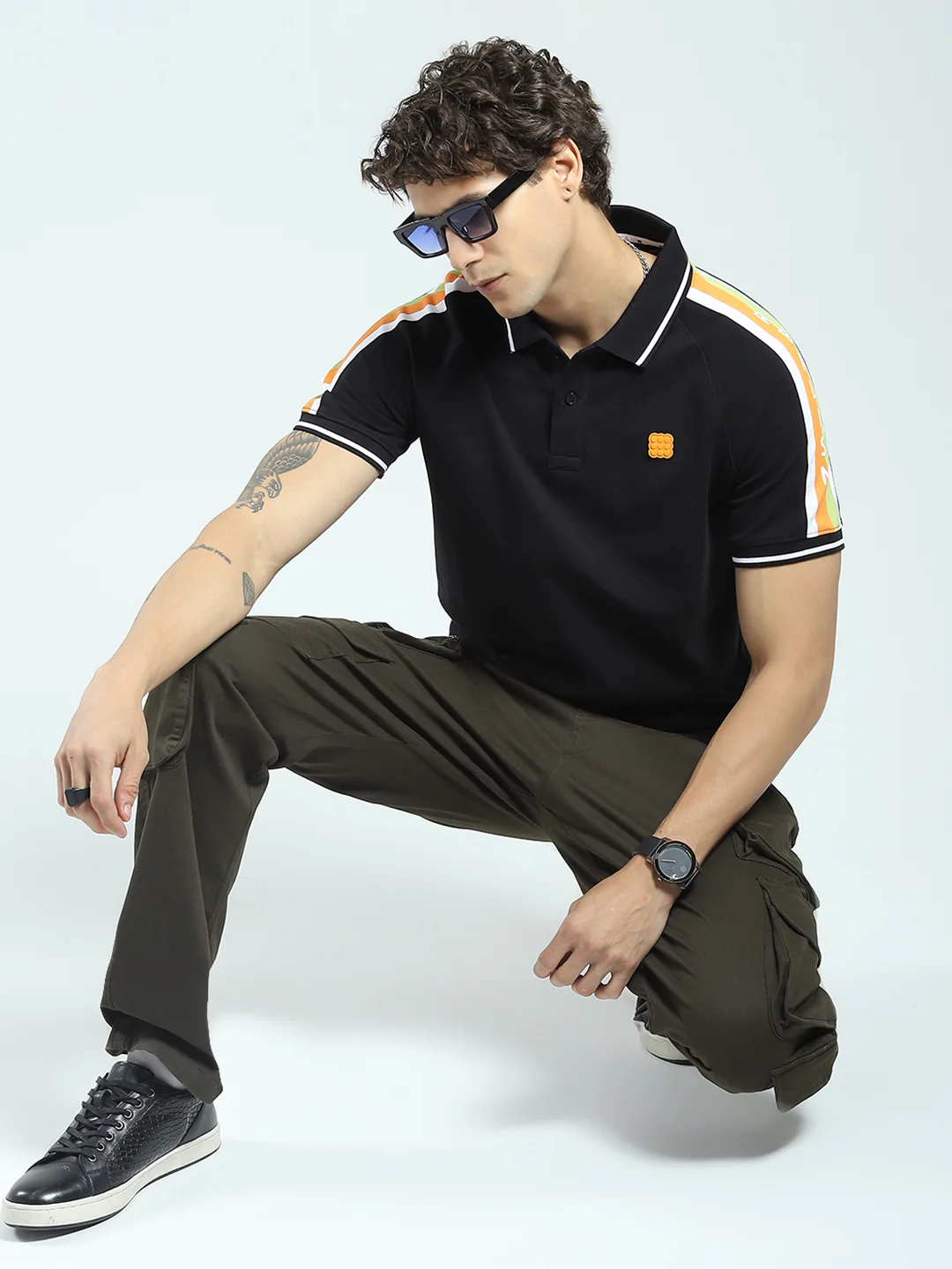 Rock.it Men Black Printed Collar Half Sleeve T-Shirt - Image 2