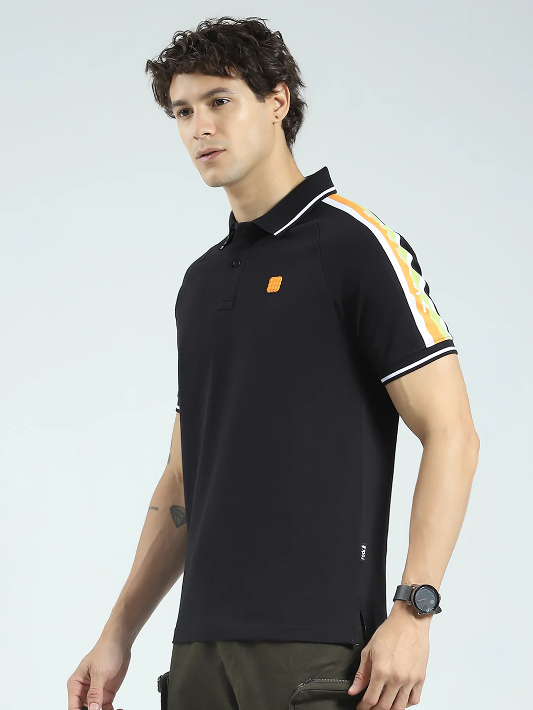 Rock.it Men Black Printed Collar Half Sleeve T-Shirt - Image 3
