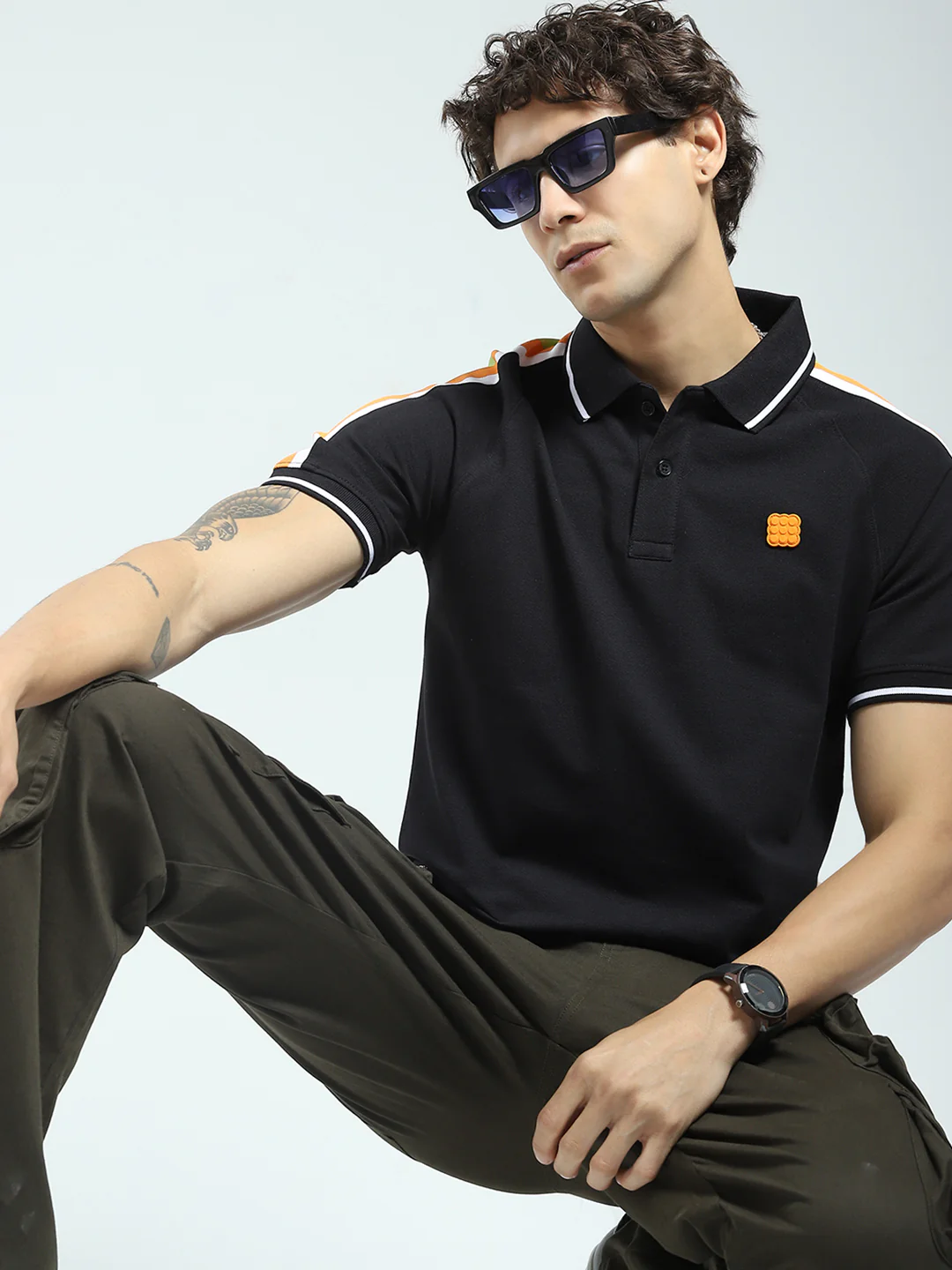 Rock.it Men Black Printed Collar Half Sleeve T-Shirt - Image 6