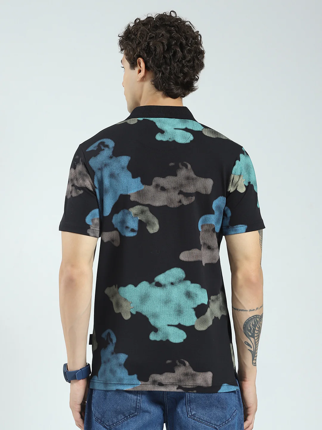 Rock.it Men Black Printed Collar Half Sleeve T-Shirt - Image 5