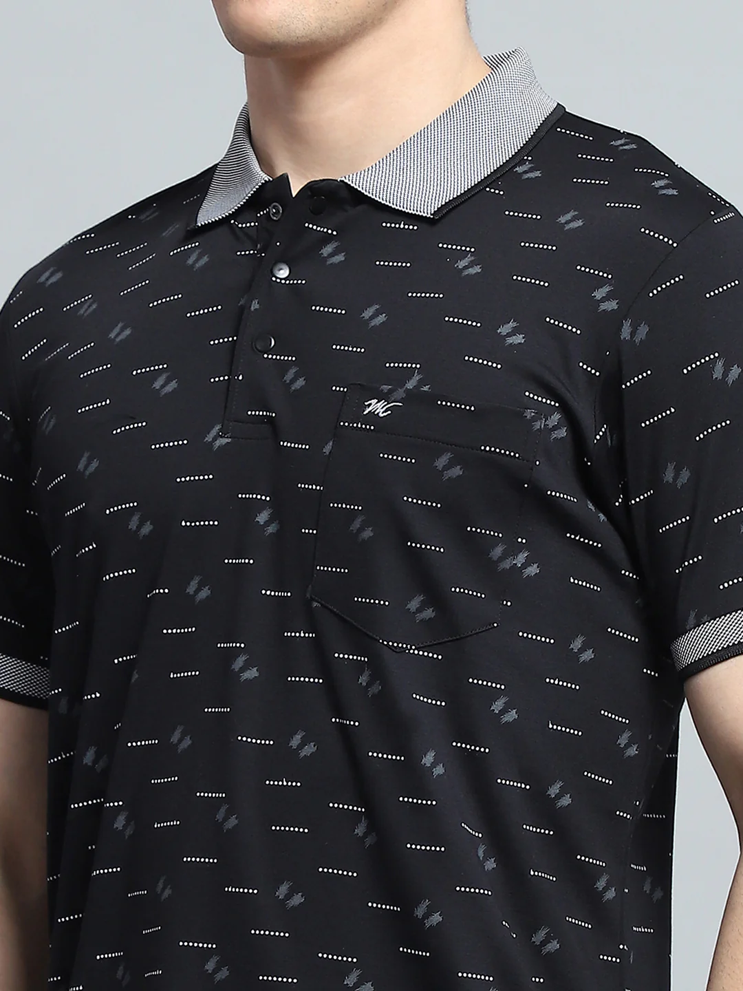 Men Black Printed Collar Half Sleeve T-Shirt - Image 6