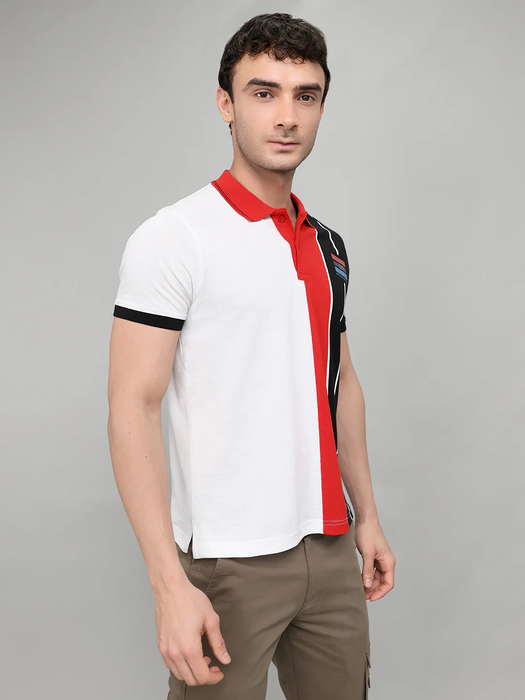 Men Black Printed Collar Half Sleeve T-Shirt - Image 3