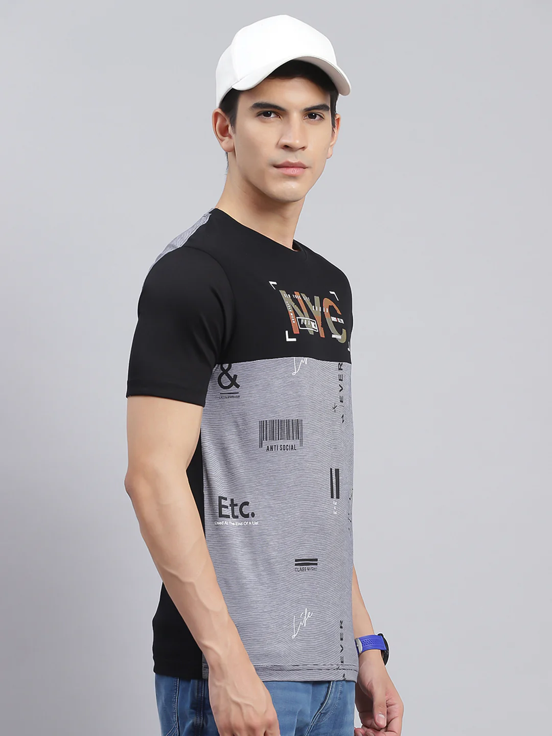Men Black Printed Cotton Blend T-Shirt - Image 3