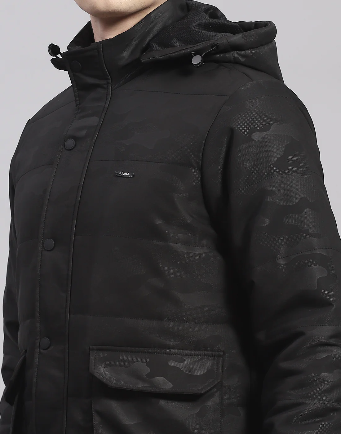 Men Black Printed Hooded Full Sleeve Jacket - Image 7