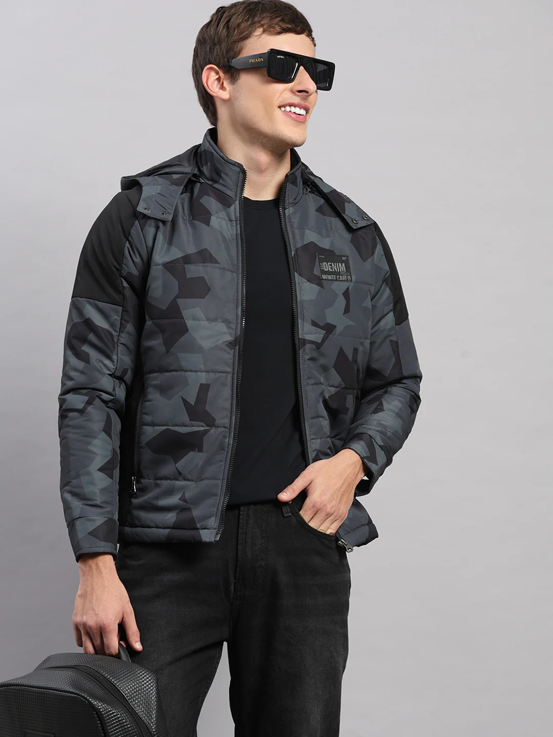 Men Black Printed Hooded Full Sleeve Jacket - Image 6