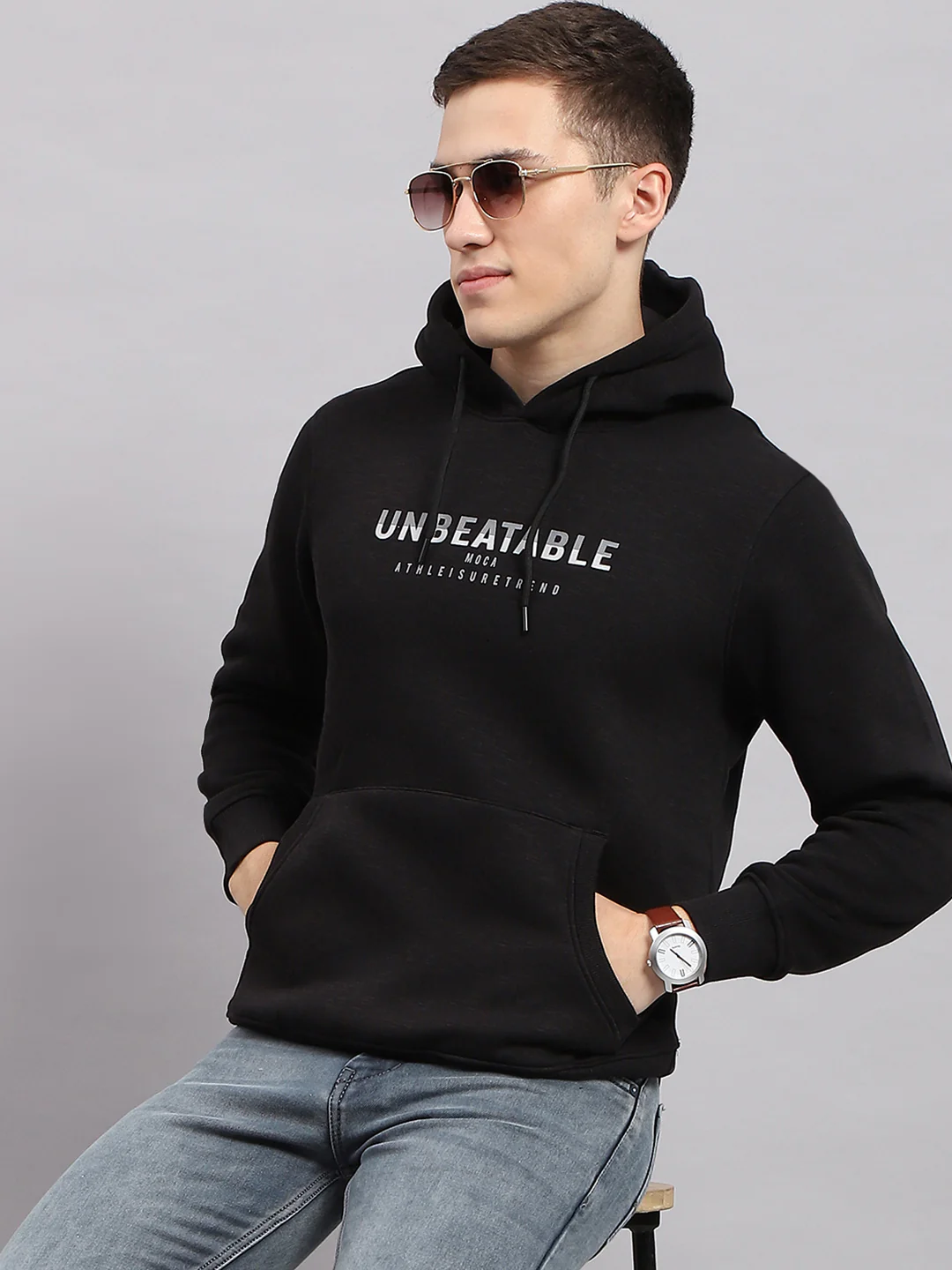 Men Black Printed Hooded Full Sleeve Sweatshirt - Image 6