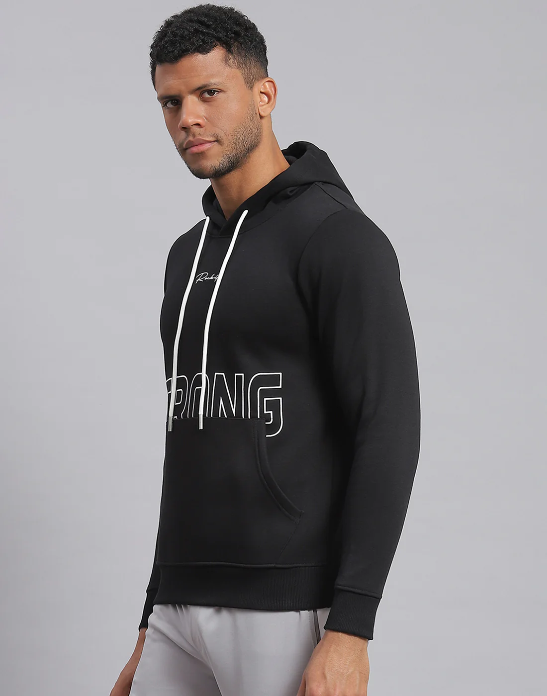 Rock.it Men Black Printed Hooded Full Sleeve Sweatshirt - Image 3
