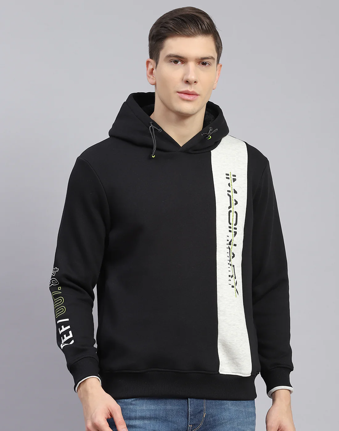 Men Black Printed Hooded Full Sleeve Sweatshirt - Image 3