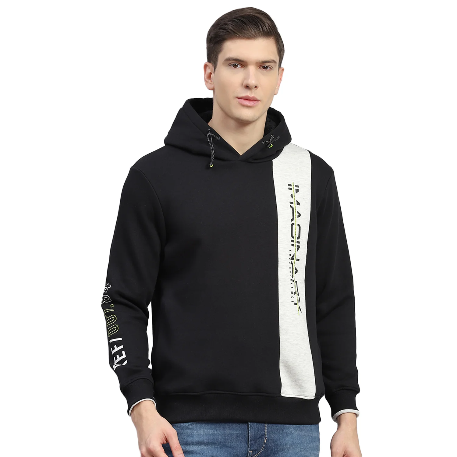 Men Black Printed Hooded Full Sleeve Sweatshirt - Image 5
