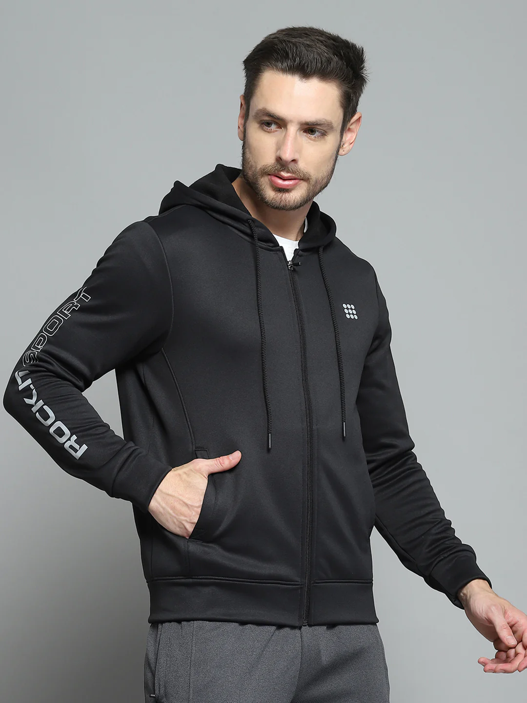 Rock.it Men Black Printed Hooded Full Sleeve Sweatshirt - Image 4