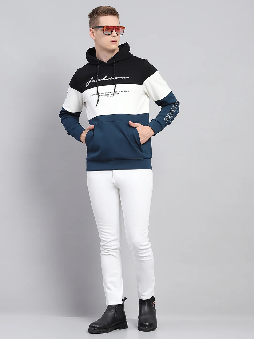 Men Black Printed Hooded Full Sleeve Sweatshirt - Image 2