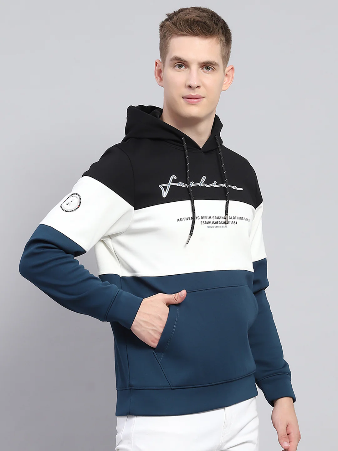 Men Black Printed Hooded Full Sleeve Sweatshirt - Image 4