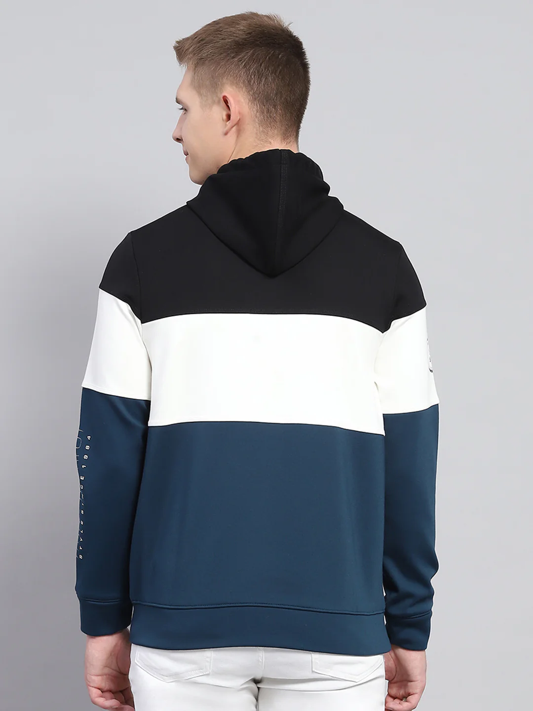 Men Black Printed Hooded Full Sleeve Sweatshirt - Image 5