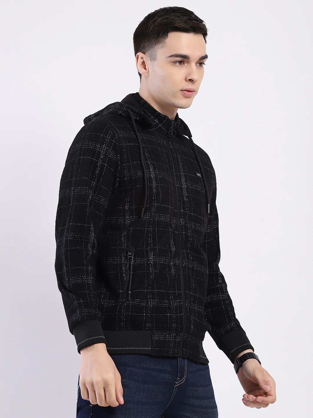 Men Black Printed Hooded Full Sleeve Sweatshirt - Image 4