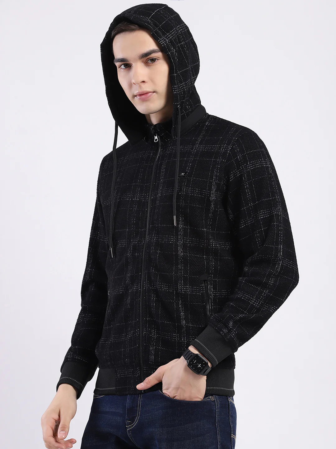 Men Black Printed Hooded Full Sleeve Sweatshirt - Image 7