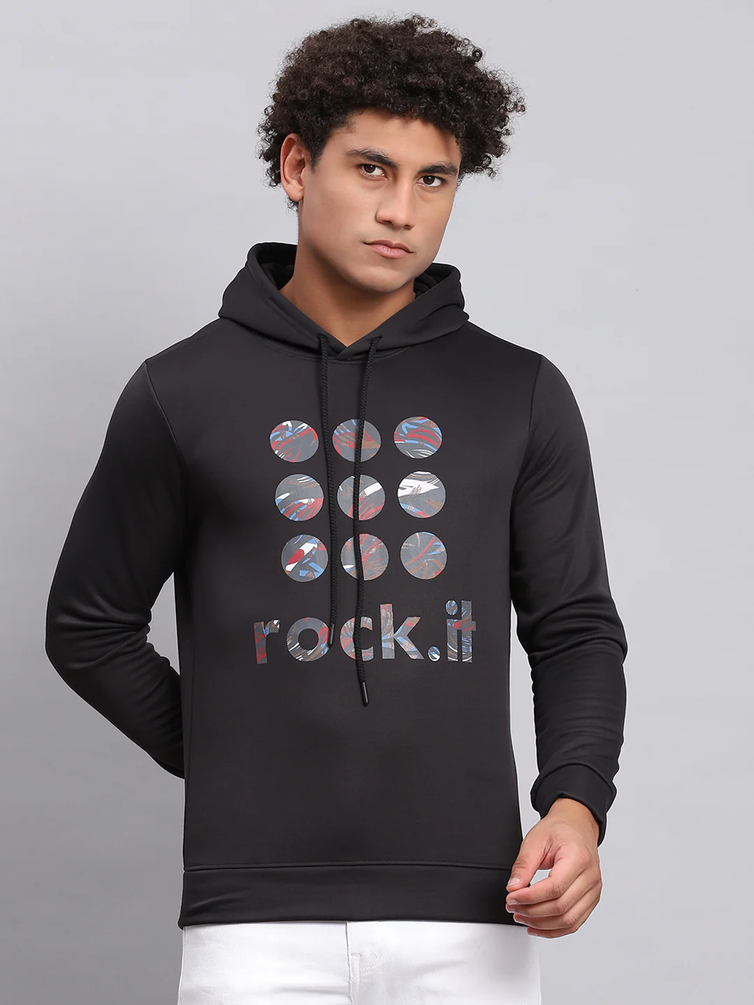 Rock.it Men Black Printed Hooded Full Sleeve Sweatshirt - Image 2