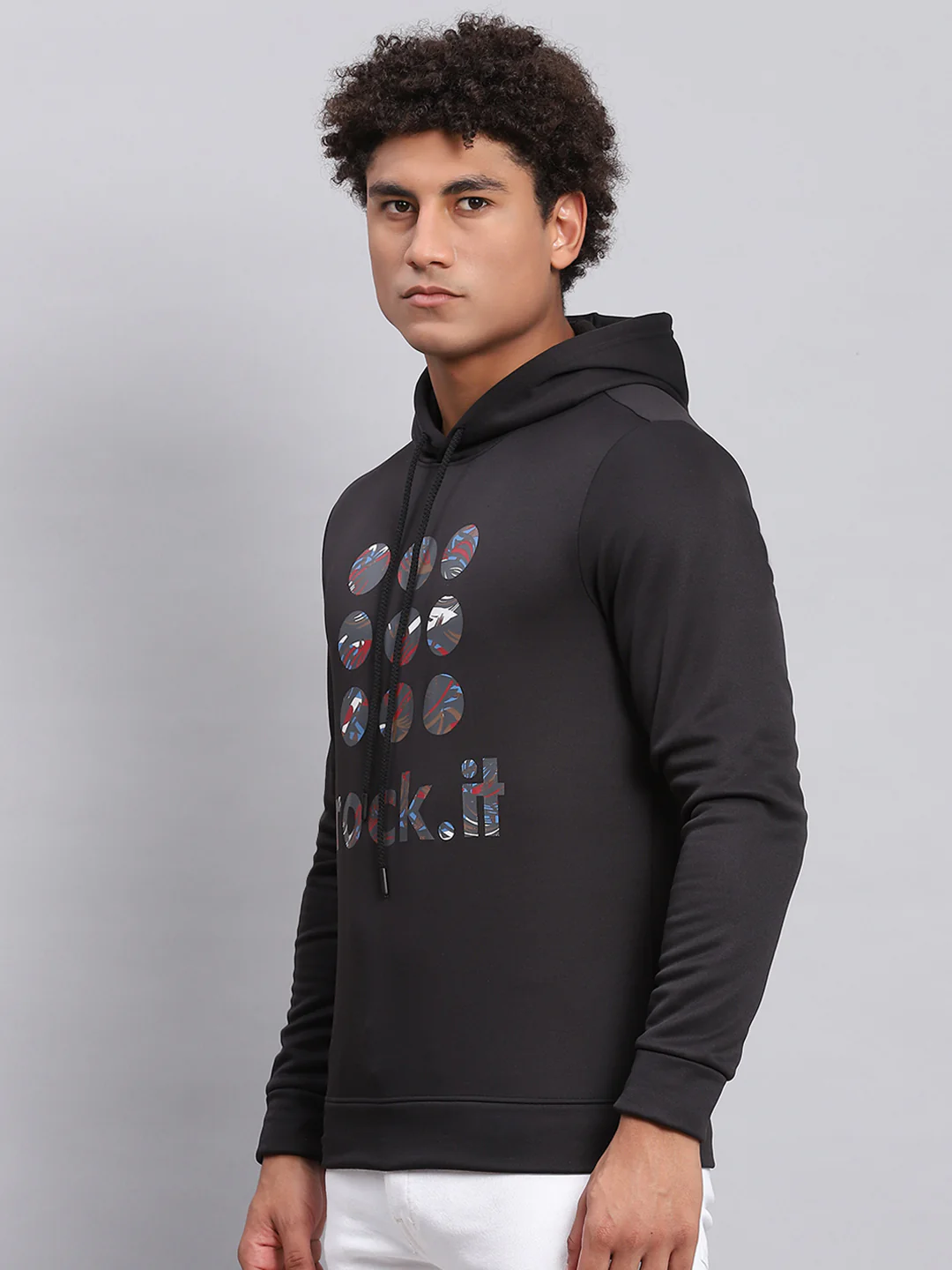 Rock.it Men Black Printed Hooded Full Sleeve Sweatshirt - Image 3