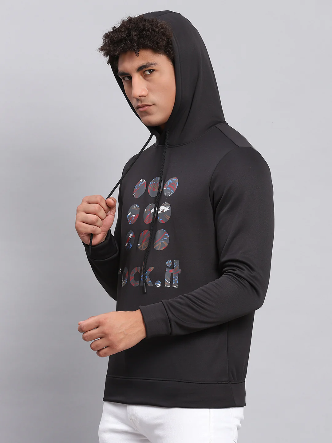 Rock.it Men Black Printed Hooded Full Sleeve Sweatshirt - Image 6
