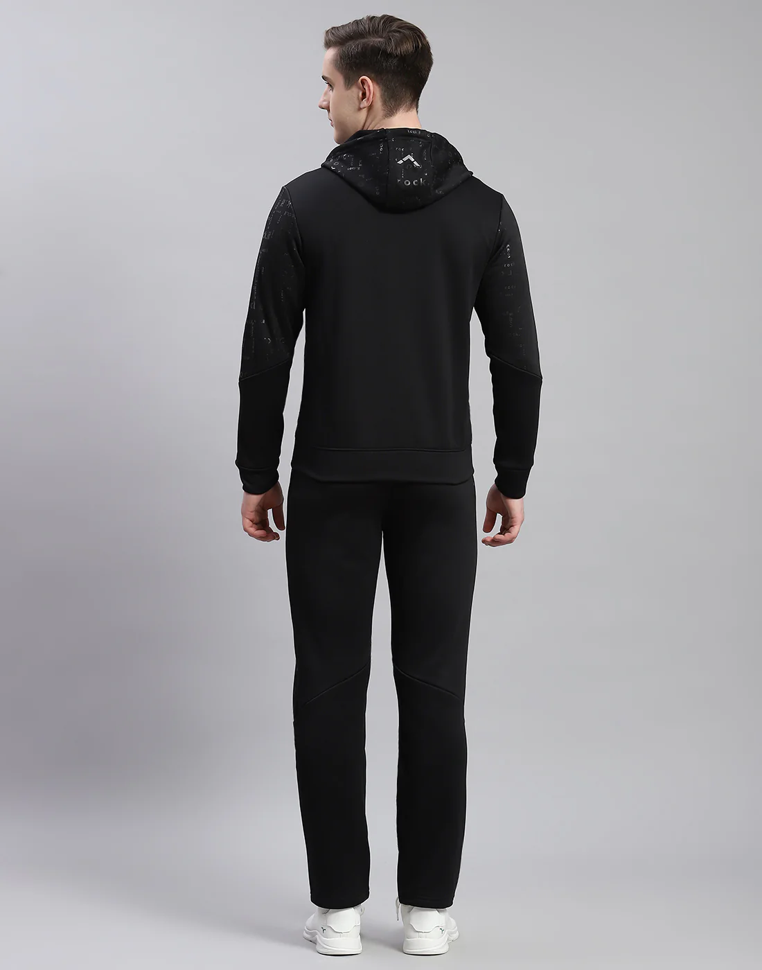 Rock.it Men Black Printed Hooded Full Sleeve Tracksuit - Image 5