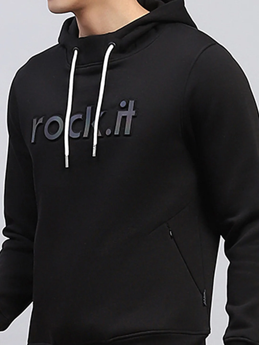 Rock.it Men Black Printed Hooded Full Sleeve Winter Tracksuit - Image 7