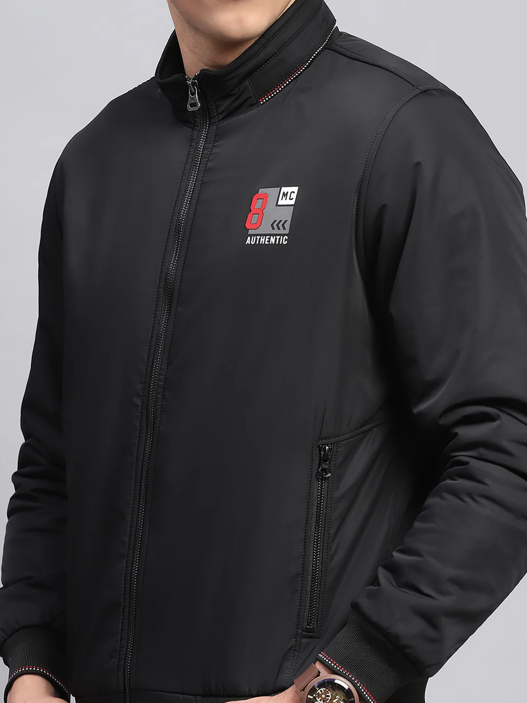Men Black Printed Mock Neck Full Sleeve Jacket - Image 6