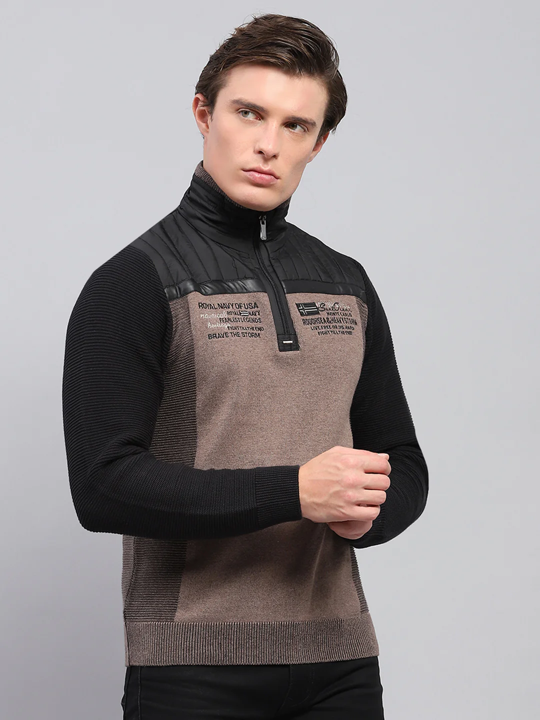Men Black Printed Mock Neck Full Sleeve Pullover - Image 4